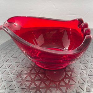Vintage Ruby Red Viking Glass Abstract Cigarette/Cigar Ashtray.